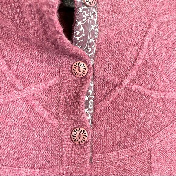 Horny Toad Maroon Lambswool Joanna 1/4 Button Chunky Cable Knit Sweater Size L - Picture 3 of 9